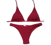 Conjunto de Bikini con Relleno Push Up Triangular Busto Ajustable con Tirantes Cruzados Traseros Estampado Talle Bajo Biquini Dividido BañAdores Tops y Braguitas riou