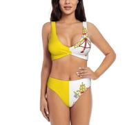 Conjunto de bikini cruzado con diseño de bandera del Vaticano para mujer, traje de baño de dos piezas con almohadillas extraíbles, triángulo ajustable, Negro, XL