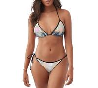 Conjunto de bikini de 2 piezas para mujer con estampado de velas de Feliz Navidad con almohadillas extraíbles para diversión en la playa, Negro, L