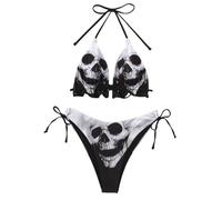 Conjunto de bikini de 2 piezas para mujer nuevo estilo original punk oscuro separado traje de baño para playa traje de baño audaz, A-le negro, L