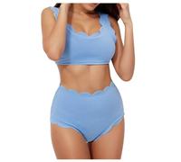 Conjunto de Bikini de Cintura Alta con Diseño en Pétalos Traje de Baño de Dos Piezas para Mujer (Light Blue, XL)