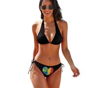 Conjunto de Bikini de Dos Piezas con diseño de corazón y Pieza de Rompecabezas para concienciar sobre el Autismo para Mujer. Traje de baño.