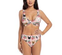 Conjunto de bikini de dos piezas con estampado de bulldog francés y flores para mujer, con almohadillas extraíbles, traje de baño para playa, piscina, vacaciones, Negro, L