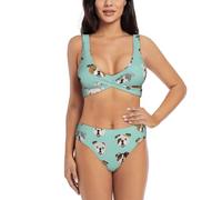 Conjunto de bikini de dos piezas con estampado de bulldog inglés para mujer, con almohadillas extraíbles, traje de baño para playa, piscina, vacaciones, Negro, XXL