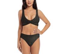 Conjunto de bikini de dos piezas para mujer, diseño de jeroglífico egipcio antiguo, traje de baño de dos piezas con acolchado extraíble suave, Negro, S