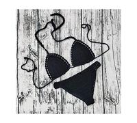 Conjunto De Bikini De Ganchillo Para Mujer, Cuello Colgante De Color Sólido Con Cordones Y Almohadilla En El Pecho Bikinis Traje De Baño De Ganchillo, Bikini Sin Espalda Bohemio De Verano De Dos P