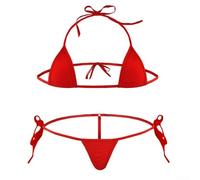 Conjunto de bikini de lencería femenina con diseño de cuerda atada y tela de seda de hielo de horquilla alta, poliéster elástico medio, ideal para vacaciones, playa, ciclismo y yoga (talla única, rojo