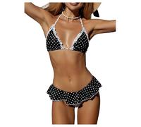 Conjunto De Bikini De Lunares for Mujer, Traje De Baño De 2 Piezas con Triángulo con Volantes, Traje De Baño Sin Espalda con Lazo, Blanco Y Negro, Talla X-Small(Brown Blue,Medium)