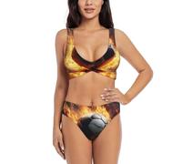 Conjunto de bikini de moda con estampado de balón de fútbol para mujer, secado rápido, suave, playa, piscina, verano, vacaciones, actividades acuáticas, Negro -, M