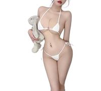 Conjunto de Bikini de Seda con Cuello Halter y Lazo para Mujer, Traje de baño de Dos Piezas, lencería Extrema, Blanco, S