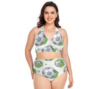 Conjunto de bikini de talla grande ajustable 2026 Copa del Mundo Verde Balón de Fútbol Halter Bikinis Control de abdomen Traje de baño de 2 piezas, Balón de fútbol verde de la Copa del Mundo 2026, XL