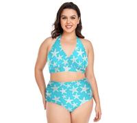 Conjunto de bikini de talla grande para mujer, ajustable, tropical, estrellas de mar, aguamarina, halter, trajes de baño con control de abdomen, Tropical Sea Life Starfishes Aqua, XXXL