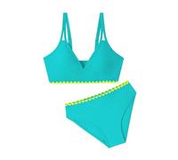 Conjunto de Bikini Dos Piezas para niñas, Talle Alto, con Escote en V Que realza Las Caderas, diseño Plisado, Efecto aplanador Abdomen y Levantamiento Cintura Alta Sexy Adornos Conchas Marinas.