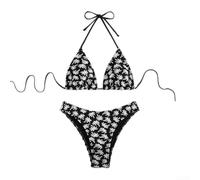 Conjunto de bikini estampado negro para mujer, traje de baño de dos piezas de cintura alta, control de abdomen, ropa de playa, verano, vacaciones, traje de baño para damas, talla S-XL (L negro)