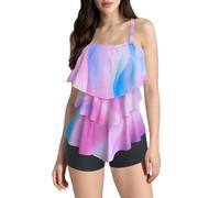 Conjunto De Bikini for Mujer, Trajes Baño Tankini Control, Traje Fluido, con Pantalones Cortos, Una Pieza, Parte Superior Dos Vientres for, Rosa, 4XL(M)