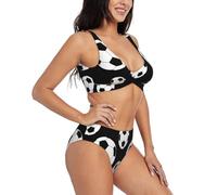 Conjunto de bikini hawaiano con estampado negro de fútbol para mujer, traje de baño de dos piezas con cuello en U, Negro, XXL