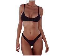 Conjunto de Bikini para Mujer Bikinis Mujer Sexy Cuello en U Bañador 2 Piezas Conjunto Bikinis Top Triangular Tanga Traje de Baño Bikini Push-up Ajustable Color Liso Ropa la Playa