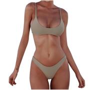 Conjunto de Bikini para Mujer Bikinis Mujer Sexy Cuello en U Bañador 2 Piezas Conjunto Bikinis Top Triangular Tanga Traje de Baño Bikini Push-up Ajustable Color Liso Ropa la Playa