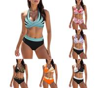 Conjunto De Bikini para Mujer Brasileo Vientre Plano Cintura Alta Basic Tankinis Set Bohemio Bañadores Cuello En V Push Up Traje De Baño Dos Piezas Beachwear Brasileños
