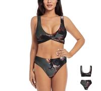 Conjunto de bikini para mujer, cintura alta, control de abdomen, traje de baño push up, bikini Dead By Daylight con correas ajustables, secado rápido, protección solar UPF 50+, playa, piscina