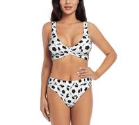 Conjunto de bikini para mujer con patrón de balón de fútbol en blanco y negro, traje de baño de dos piezas con acolchado extraíble suave, Negro, L