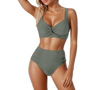 Conjunto de bikini para mujer, sexy, cintura baja, push up, parte superior y pantalón, traje de baño ajustable, traje de baño de dos piezas/tres piezas, traje de baño de verano para mujer, verde, XXL