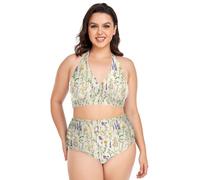 Conjunto de bikini para mujer, talla grande, tirantes ajustables, traje de baño halter de 2 piezas, talla L, Flores de primavera, color beige lavanda, XL Más