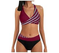 Conjunto de Bikini para Mujer Tiro Alto Cuello en V Cruzado de Dos Piezas Tiro Alto Control de Abdomen Traje de Baño Bloques de Color Bañador