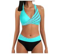 Conjunto de Bikini para Mujer Tiro Alto Cuello en V Cruzado de Dos Piezas Tiro Alto Control de Abdomen Traje de Baño Bloques de Color Bañador