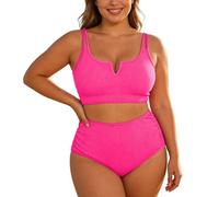 Conjunto de Bikini para Mujer, Traje de baño de Dos Piezas con Tirantes y Escote en V de Talla Grande, Bikini de Talle Alto Que estiliza la Figura. Cómodo