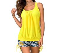 Conjunto de bikini para mujer, traje de baño para mujer, cintura alta, tallas grandes, retro, parte superior, bikini push-up, bikini blanco, para mujer, bikini bandeau top, #3-amarillo, 3XL