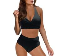 Conjunto de bikini para mujer, trajes de baño de dos piezas con cuello en V y parte superior acolchada con cintura alta, control de abdomen, trajes de baño vintage de verano para mujer, A#1-negro, XL