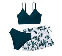 Conjunto de bikini para niña, correa ajustable para el hombro, calzoncillos, falda, traje de baño de tres piezas, marine, 9-10 años