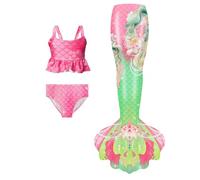 Conjunto de Bikini para Niñas 3 Piezas Traje de Baño de Sirena Floral para Niños Tankini con Volantes y Falda 4-13 Años