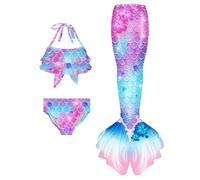 Conjunto de Bikini para Niñas 3 Piezas Traje de Baño de Sirena Floral para Niños Tankini con Volantes y Falda 4-13 Años