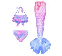 Conjunto de Bikini para Niñas 3 Piezas Traje de Baño de Sirena Floral para Niños Tankini con Volantes y Falda 4-13 Años