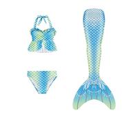 Conjunto de Bikini para Niñas 3 Piezas Traje de Baño de Sirena Floral para Niños Tankini con Volantes y Falda 4-13 Años