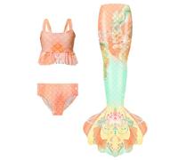 Conjunto de Bikini para Niñas 3 Piezas Traje de Baño de Sirena Floral para Niños Tankini con Volantes y Falda 4-13 Años