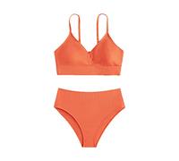 Conjunto de bikini para niñas, tankini de 2 piezas, traje de baño de verano, chaleco y pantalones cortos, de algodón suave, color sólido, traje de baño de playa, naranja, 8-10 años