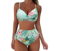 Conjunto De Bikini Reductor De Abdomen Cintura Alta Para Mujer Traje Baño Push Up Sexy Traje Baño Dos Piezas Para Mujer Con Escote En V Y Tiras Bikini Triangular Dos Piezas Braguitas Volantes Florales