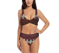 Conjunto de bikini sexy con estampado de cordones de fútbol americano para mujer, conjunto de bikini de 2 piezas, trajes de baño para playa y piscina, Negro, L