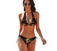 Conjunto de Bikini Triangular de 2 Piezas con Lazos Laterales para Mujer, Ideal para el Mes de la Historia Negra y el Orgullo Afroamericano.