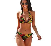 Conjunto de Bikini Triangular de 2 Piezas con Lazos Laterales para Mujer, Ideal para el Mes de la Historia Negra y el Orgullo Afroamericano.
