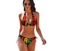 Conjunto de Bikini Triangular de 2 Piezas con Lazos Laterales para Mujer, Ideal para el Mes de la Historia Negra y el Orgullo Afroamericano.