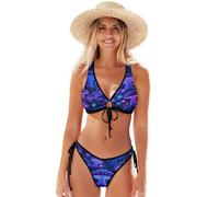 Conjunto de bikini triangular sexy para mujer, gatitos coloridos, lazo frontal, parte superior ajustable en forma de corazón, parte inferior atrevida, Fantasy Mushrooms, XXL