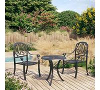 Conjunto de bistró de 3 Piezas de Aluminio Fundido Negro Resistente a la Intemperie, con 2 sillas y Mesa para balcón, Patio o Exterior.