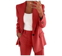 Conjunto de blazer para mujer, trajes de 2 piezas para mujer, chaqueta de manga larga con botones, pantalones largos, color sólido, trajes de dos piezas, ropa de abrigo con solapa, blazer y