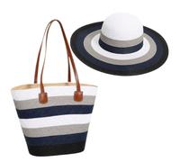 Conjunto de Bolso y Sombrero de Paja para Mujer, Elegante Tote Bag Bolso de Mano de Rafia con Cremallera, Sombrero de Sol de Verano de Ala Ancha para Playa, Viajes, Vacaciones
