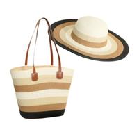 Conjunto de Bolso y Sombrero de Paja para Mujer, Elegante Tote Bag Bolso de Mano de Rafia con Cremallera, Sombrero de Sol de Verano de Ala Ancha para Playa, Viajes, Vacaciones