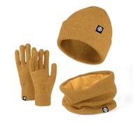 Conjunto de Bufanda Gorro Guantes,3 en 1 Invierno Unisexo Cálido Bufanda Guantes Pantalla Táctil Beanie Punto Sombreros para Hombre Mujer Corriendo Bici Excursionismo Deportes (Amarillo)